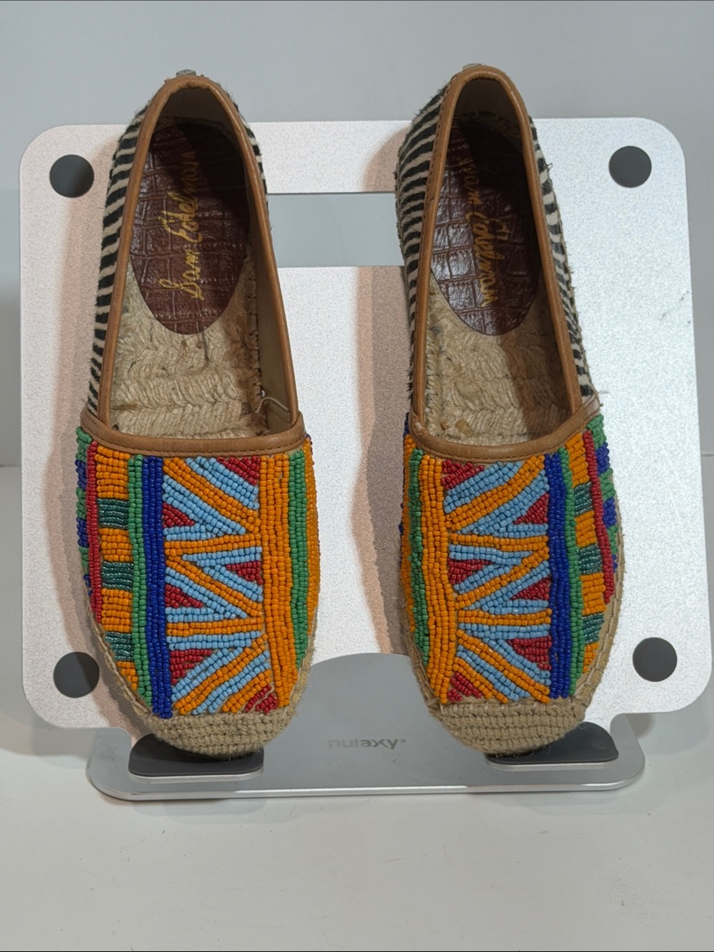 Sam Edelman Beaded Tribal / Aztec-Motif Zebra Espadrilles Slip On Flats Size 6.5